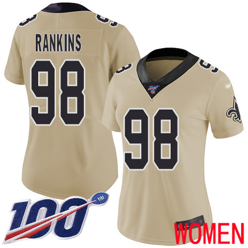 New Orleans Saints Limited Gold Women Sheldon Rankins Jersey NFL Football #98 100th Season Inverted Legend Jersey